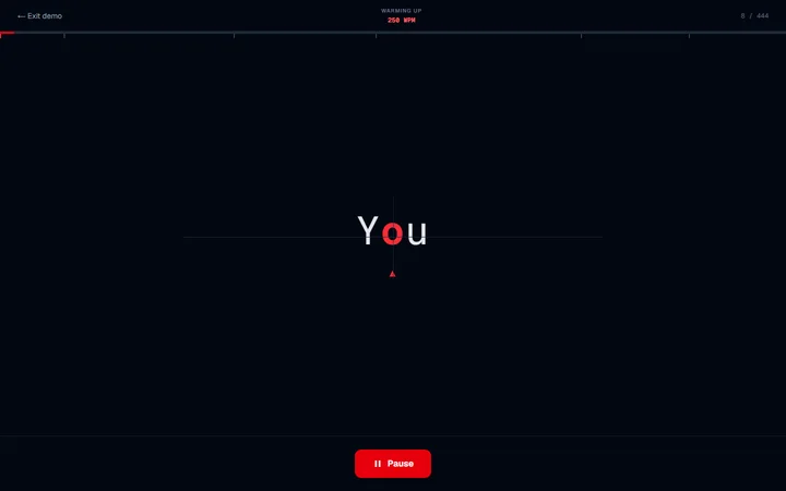 FluxRead showing one word at a time, with the focus letter in red on a guide line