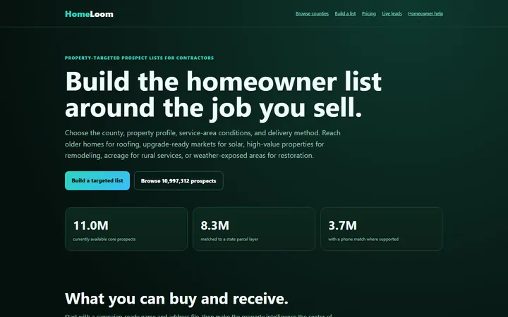 HomeLoom home page with available prospect totals