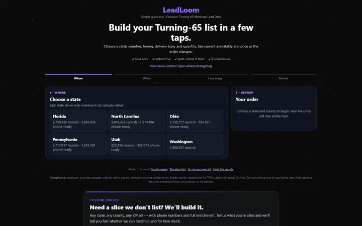 Build-and-buy list builder with per-state availability