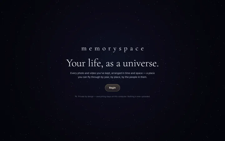 MemorySpace welcome screen: Your life, as a universe