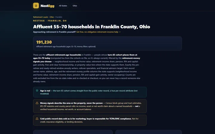 County page with live retirement-household count