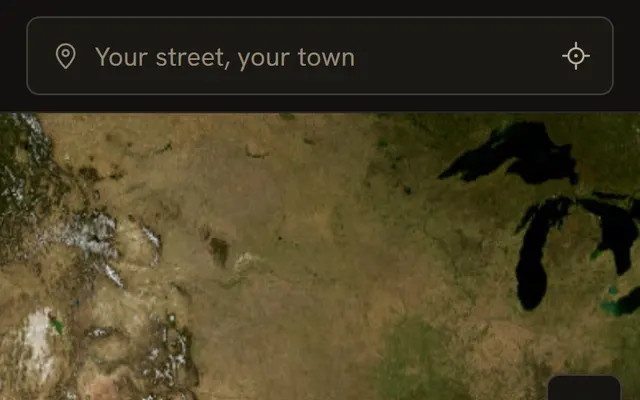 The landing screen with an address search and four starting places
